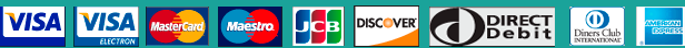 Visa, Visa Electron, Mastercard, Maestro, JCB, Discover, Drect Debit, Diners Club International and American Express