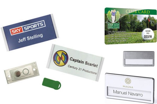 a collection of name badges printed in london