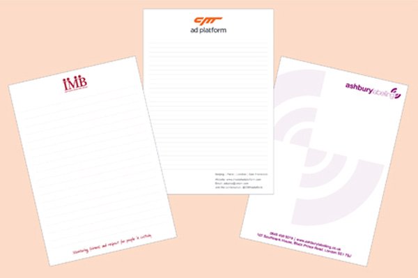 three samples of notepad printing in london